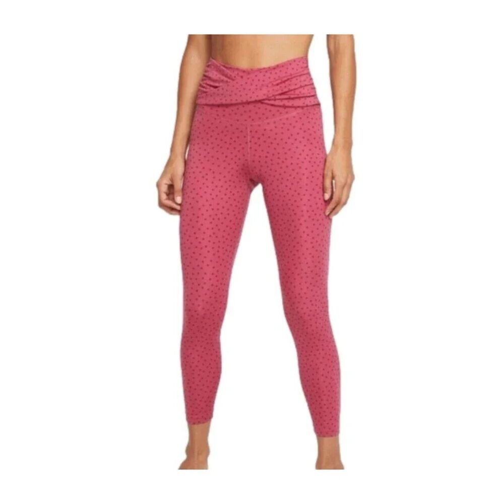 Nike ESF-12059 Womens Yoga Twist-Waist High-Rise 7/8 Length Leggings Size L Pink